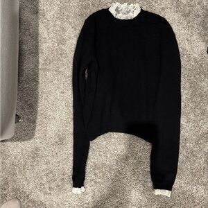 Autumn Cashmere Black Sweater with White Trim